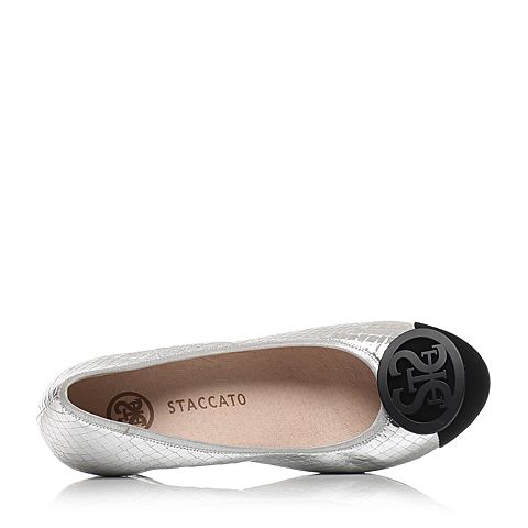 STACCATO/思加图春季专柜同款银/黑色羊绒皮革女皮鞋R973DAQ7