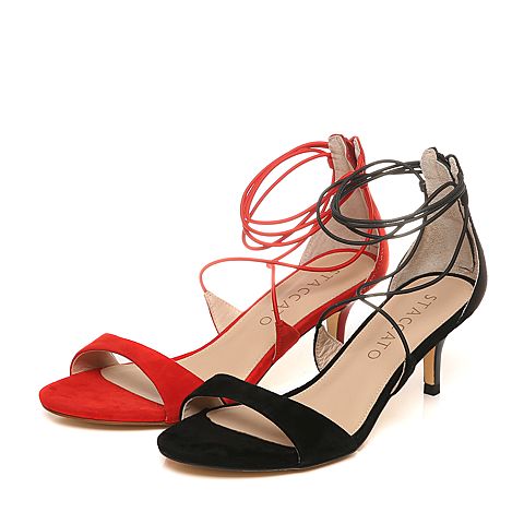 STACCATO/思加图夏季专柜同款红色羊绒皮女凉鞋9E702BL7
