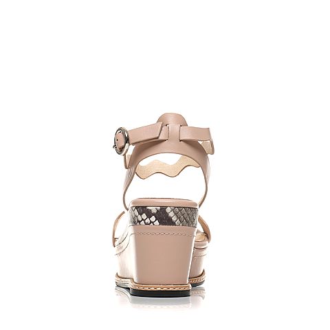 STACCATO/思加图夏季专柜同款牛皮粉色甜美波浪纹女皮凉鞋9FH09BL7