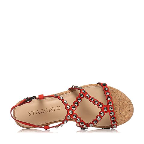 STACCATO/思加图夏季专柜同款牛皮时尚铆钉纯色女凉鞋9JH10BL7