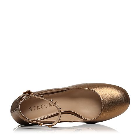STACCATO/思加图秋季专柜同款铜色牛皮粗跟女皮鞋9I103CQ7