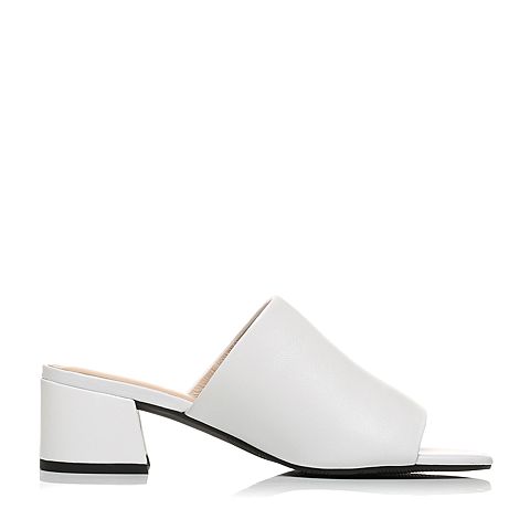 STACCATO/思加图夏季专柜同款白色羊皮女皮拖鞋9F102BT7