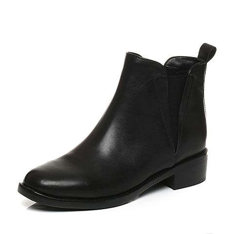 STACCATO/思加图冬季专柜同款黑色打蜡胎牛皮绒里女皮靴9RA12DD7