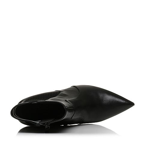 STACCATO/思加图冬季专柜同款黑色羊皮尖头短筒女皮靴9J411DZ7