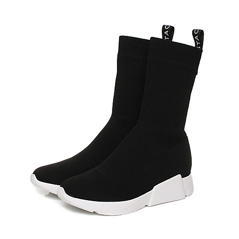 STACCATO/思加图冬季专柜同款黑色编织帮面休闲女短靴9H809DS7