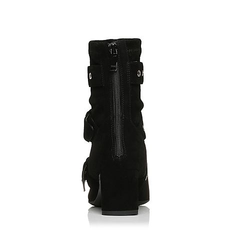 STACCATO/思加图冬季专柜同款黑色羊绒皮女皮靴P9J10DD7