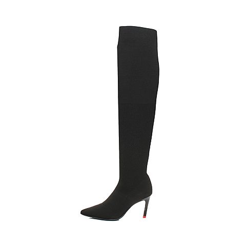 STACCATO/思加图冬季专柜同款黑色编织帮面过膝女长靴9J410DC7