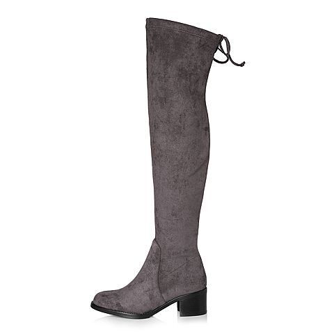STACCATO/思加图冬季专柜同款灰色羊绒皮长筒女皮靴9I503DC7