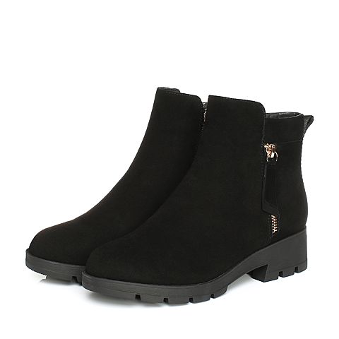 STACCATO/思加图冬季专柜同款黑色羊绒皮绒里女皮靴Q7101DD7