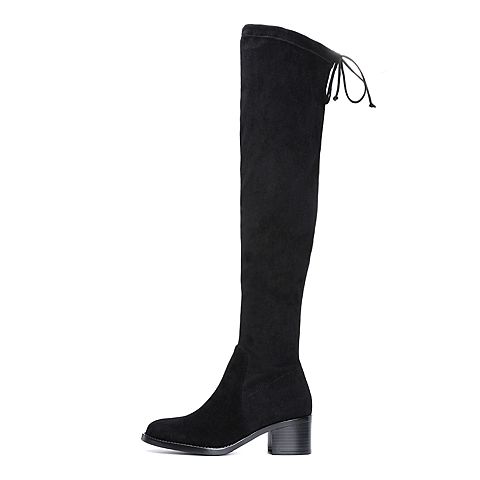 STACCATO/思加图冬季专柜同款黑色羊绒皮绒里女皮靴9I503DC7