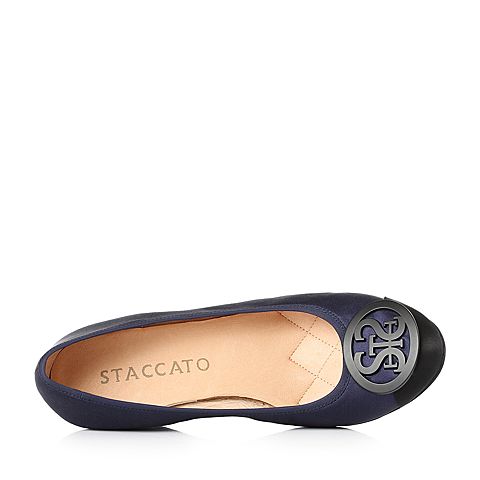 STACCATO/思加图2018年春季专柜同款深蓝色真丝布面浅口女单鞋ER963AQ8
