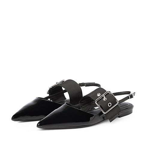 STACCATO/思加图2018年春季专柜同款黑色漆皮胎牛皮女皮凉鞋9L704AH8