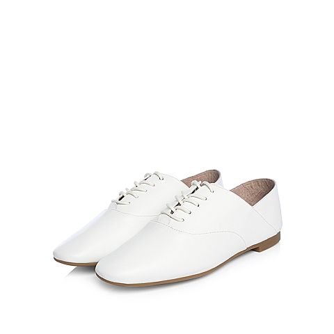 STACCATO/思加图2018年春季专柜同款白色羊皮系带踩跟平底单鞋9D919AM8