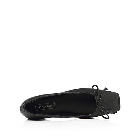 STACCATO/思加图2018年春季专柜同款黑色羊皮蝴蝶结浅口女皮鞋9K903AQ8