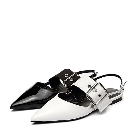 STACCATO/思加图2018年春季专柜同款白色漆皮胎牛皮女皮凉鞋9L704AH8