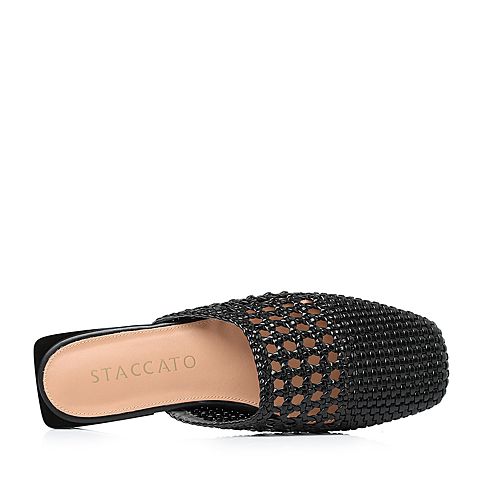 STACCATO/思加图2018年春季专柜同款黑色人造革女凉拖鞋9K902AH8