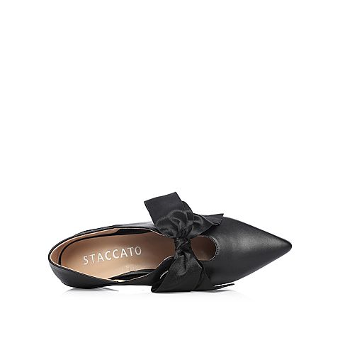 STACCATO/思加图2018年春季专柜同款黑色牛皮蝴蝶结女单鞋S3101AM8