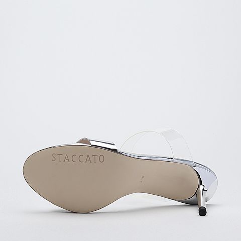 STACCATO/思加图2018年夏季专柜同款银色金属皮一字高跟凉鞋9VN20BT8
