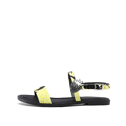 思加图2018年夏季专柜同款黄色绣花布虎头装饰女凉鞋9JH15BL8