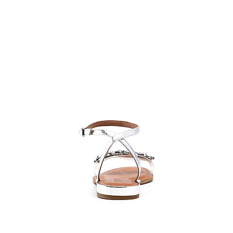 STACCATO/思加图2018年夏季专柜同款银色牛皮革女皮凉鞋JI11DBL8