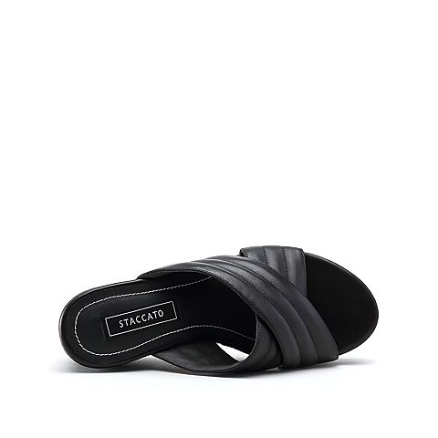 STACCATO/思加图2018年夏季专柜同款黑色绵羊皮革女皮凉拖鞋9P902BT8