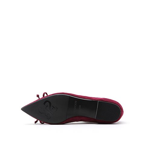 STACCATO/思加图2018年春季专柜同款酒红/黑色羊绒皮网布浅口单鞋9L720AQ8