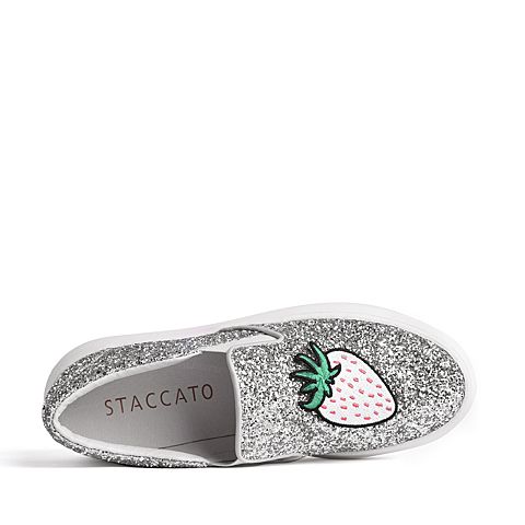 STACCATO/思加图2018年春季专柜同款银色亮片布休闲满帮女鞋9D648AM8