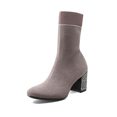 STACCATO/思加图2018冬专柜同款织布袜靴高跟女短靴9J713DD8
