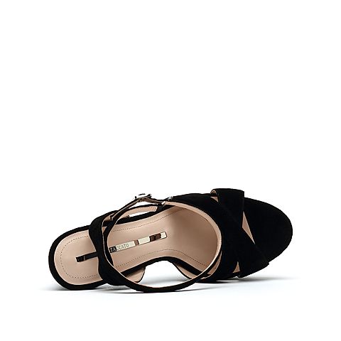 思加图夏季新款一字式超高跟粗跟防水台女纯凉鞋9LO21BL9