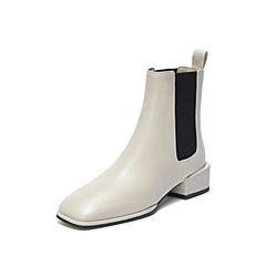 思加图2020冬季新款方头套筒简约切尔西靴橡筋女皮靴短靴EAE02DD0