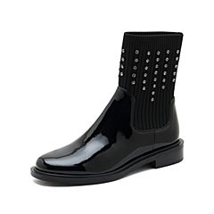 思加图2021冬季新款英伦风水钻套筒袜靴低跟中筒靴女皮靴EAJ12DZ1