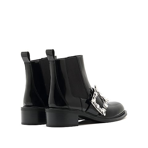 思加图2021冬季新款水钻套筒切尔西靴粗跟小短靴女皮靴EC302DD1