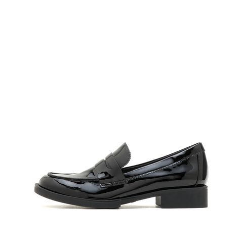 思加图2023春季新款简约圆头一脚蹬乐福鞋粗跟单鞋女皮鞋9UL02AM3