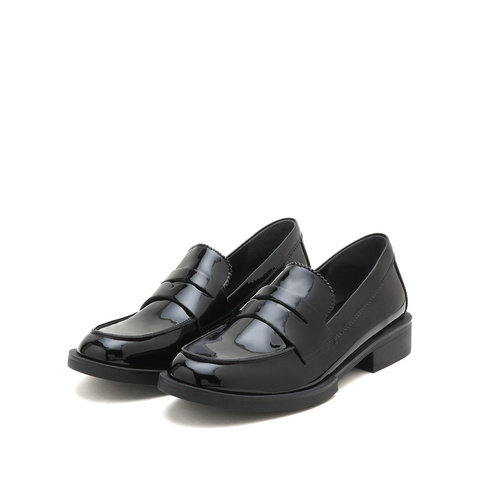 思加图2023春季新款简约圆头一脚蹬乐福鞋粗跟单鞋女皮鞋9UL02AM3