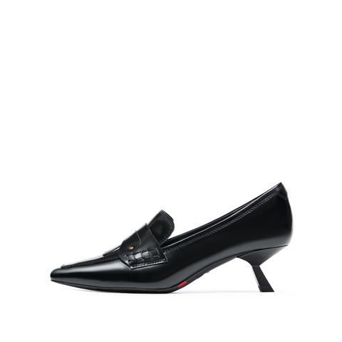 思加图2024秋季新款英伦风复古乐福鞋细跟鞋单鞋女皮鞋ES802CA4