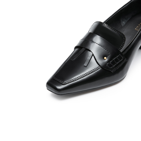 思加图2024秋季新款英伦风复古乐福鞋细跟鞋单鞋女皮鞋ES802CA4