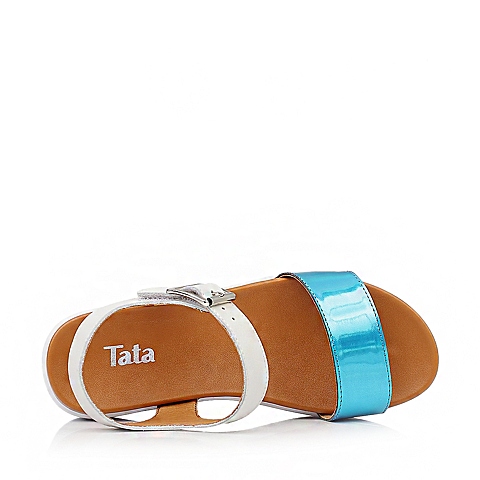 Tata/他她蓝色贴膜羊皮YA579BL4女皮凉鞋夏季