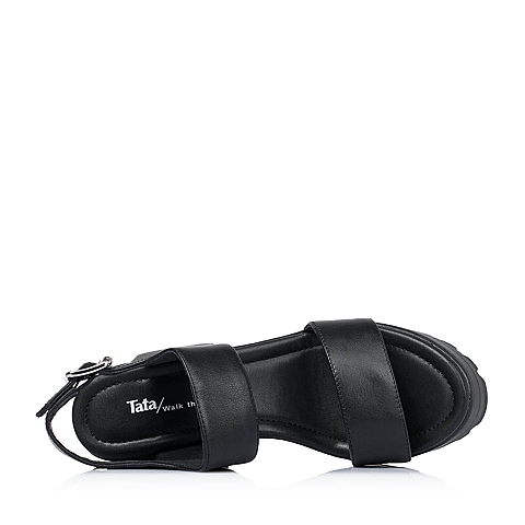 Tata/他她夏季专柜同款黑色小牛皮革女凉鞋2W101BL5