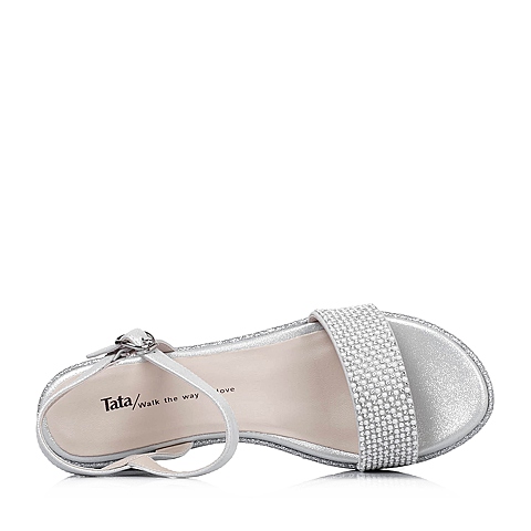 Tata/他她夏季专柜同款银羊皮华美别致舒适坡跟女皮凉鞋2X304BL5