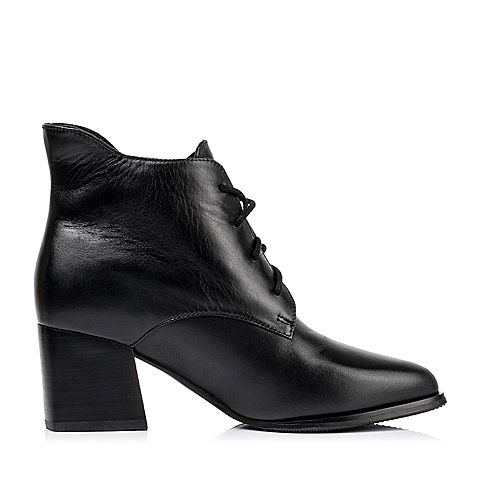 Tata/他她冬季专柜同款黑色小牛皮女靴（绒里）2I850RD5