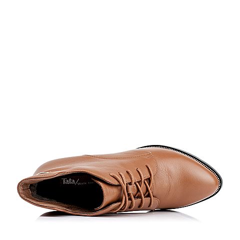 Tata/他她秋季专柜同款棕色牛皮女短靴（绒里）V316RCD5