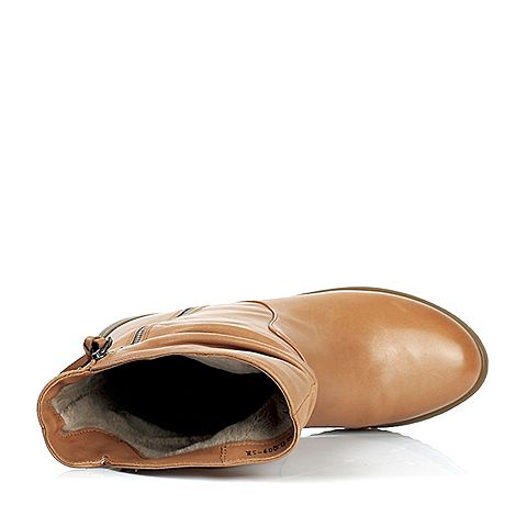 Tata/他她冬季专柜同款棕色羊皮女靴（绒里）N965RDZ5