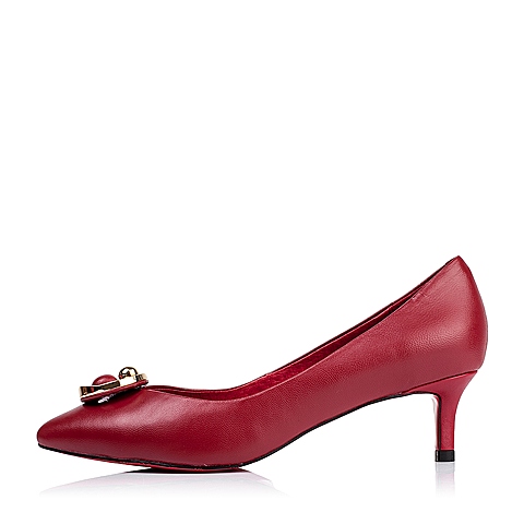 Tata/他她秋季专柜同款红色羊皮浅口女单鞋V306DCQ5