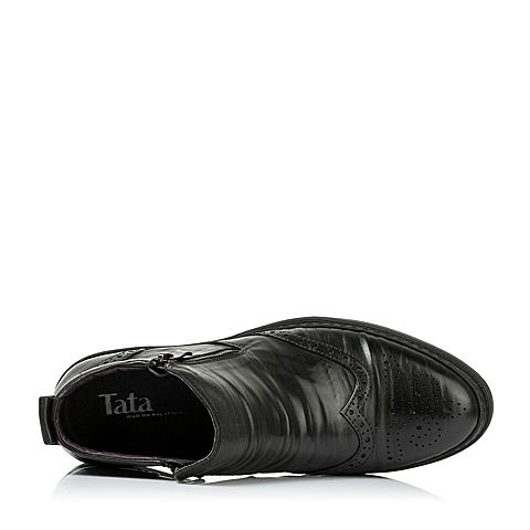 Tata/他她秋季专柜同款黑色牛皮男靴V4709DD5