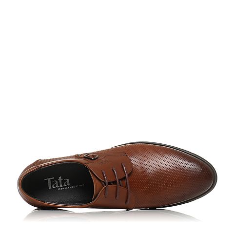 Tata/他她夏季棕色牛皮时尚商务男皮鞋QV267BM5