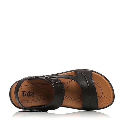 Tata/他她夏专柜同款棕色牛皮饰扣套脚平底休闲男皮凉鞋QV266BL5