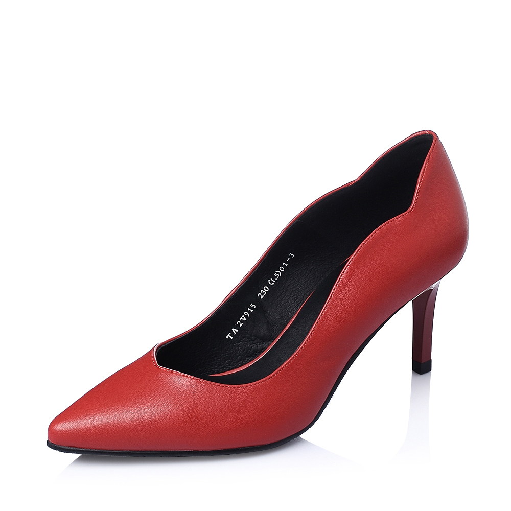 Tata/他她春季专柜同款红色小牛皮女浅口鞋2V915AQ6