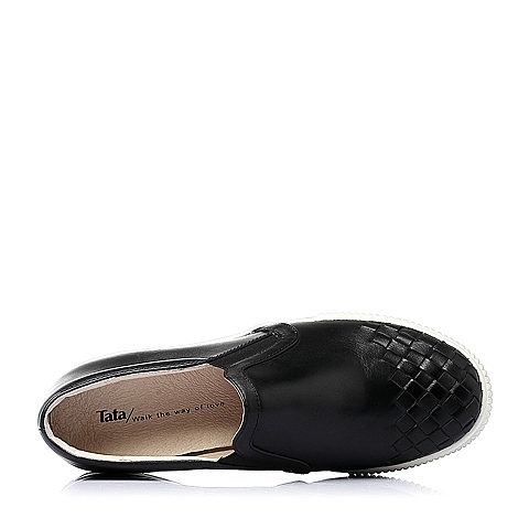 Tata/他她春季专柜同款黑色小牛皮女单鞋2KE20AM6