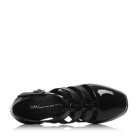 Tata/他她春季专柜同款黑色漆牛皮女凉鞋2LK01AK6