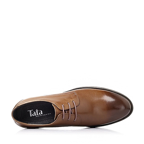 Tata/他她春季棕色时尚商务休闲牛皮革男单鞋DH106AM6